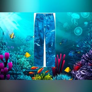 ZARA BLUE OCEAN PRINTED STRAIGHT LEG JEANS size 4 NWT